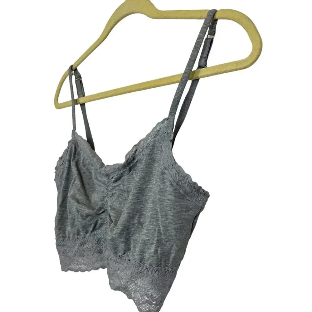 VICTORIA'S SECRET Heather Gray Lace Trim Wireless Unlined Bralette Casual Bra L